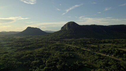 Wall Mural - Aerial view of the scenic Cerro Santo Tomas peak in Cerro Santo Tomas State Park at sunset, Paraguay