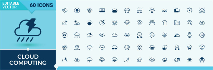 Wall Mural - cloud computing icon set. contain linear sign technology, communication, computing, hosting, network