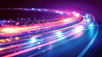 Wall Mural - Sparkling Neon Light Streaks on Dark Background

