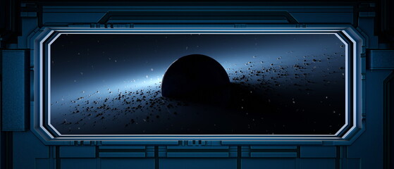 Wall Mural - captivating view of a dark celestial body situated in the vastness of space, surrounded by floating 
