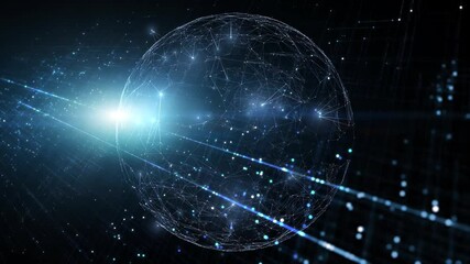Wall Mural - artistic digital technology science with sphere and network lines loop animation.