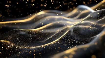 Poster - Abstract Golden Waves of Particles Background Image