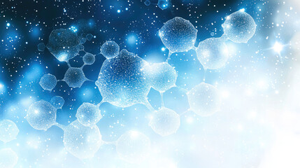 Fototapete - Abstract molecular structure with blue and white tones, showcasing interconnected particles and starry background, evokes sense of scientific exploration and innovation