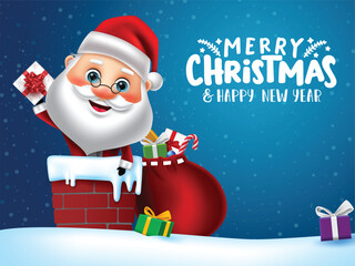 Wall Mural - christmas character santa vector banner design. merry christmas greeting text with santa claus chara