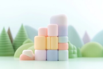 Wall Mural - pastel colored blocks in a geometric arrangement, stacked high. soft, playful aesthetic against a ba