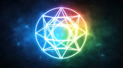 Wall Mural - Glowing cosmic symbol, nebula background