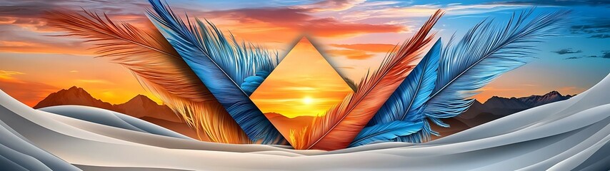 Wall Mural - vibrant sunset with contrasting colors, featuring stylized elements that create a dynamic and artist