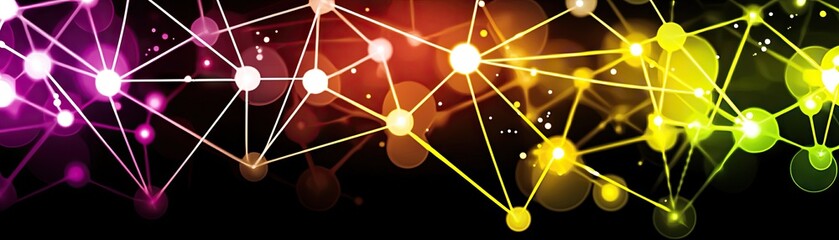 Sticker - colorful network of nodes with blurred lights. technology background or science projects