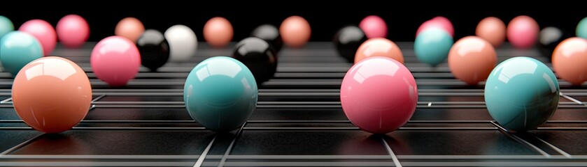 Wall Mural - Colorful balls on parallel lines with a dark background, can be used for abstract art