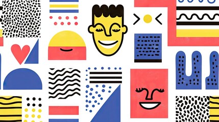 Wall Mural - abstract faces and geometric shapes background design