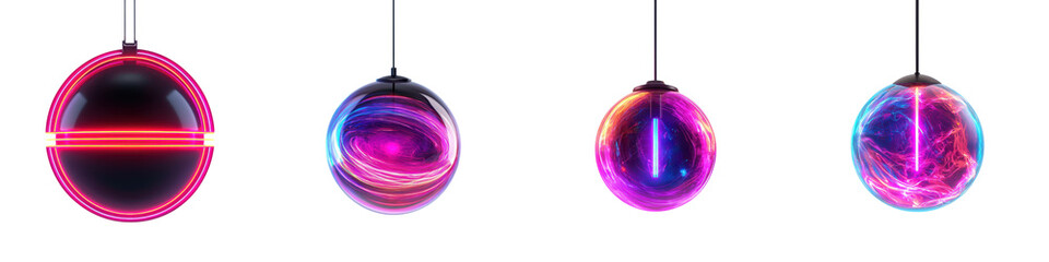 Wall Mural - captivating display of vibrantly colored illuminated spheres suspended against a minimalist white ba