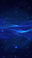 Wall Mural - abstract blue cosmos background with bright stars and wavy lines for wallpaper or screensaver