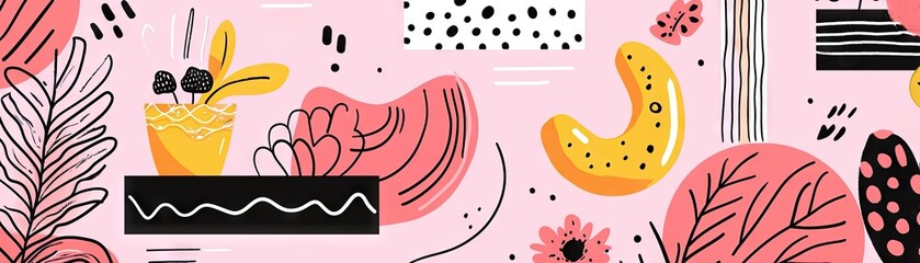 Sticker - abstract floral pattern with drinks