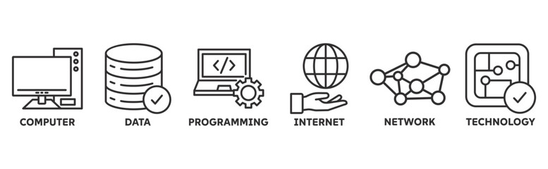 Information Technology icon set illustration concept with icon of computer, data, programming, internet, network, technology 