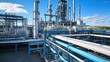 © Sawat - Exterior of an industrial chemical plant with pipes and large machinery.
