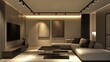 © Intach - Modern living room with a sleek wall-mounted track LED lighting system and ceiling spotlights, creating a warm, ambient glow. Stylish and contemporary decor