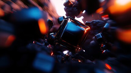 Sticker - abstract black cubic form in dynamic environment