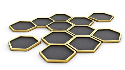 Sticker - gold-framed black hexagon pattern on white background