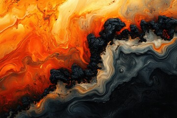 Aufkleber - Abstract artwork depicting a fiery, swirling lava flow contrasting with dark, textured elements, creating a dynamic and intense visual.