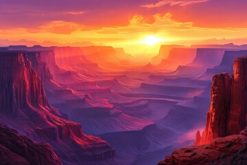 Aufkleber - Vibrant sunset paints a breathtaking canyon landscape with fiery hues and majestic rock formations.