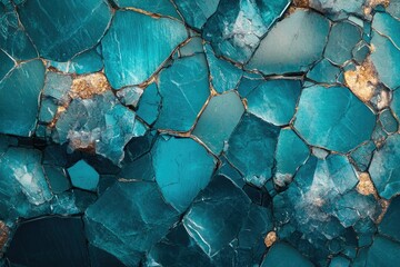 Leinwandbilder - A mesmerizing close-up of fractured teal gemstone, revealing intricate patterns and textures.