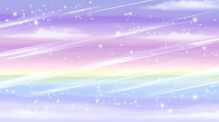 Wall Mural - pastel sky with shooting stars and rainbow