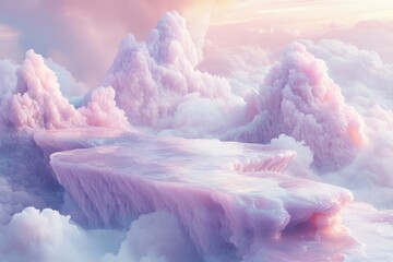 Wall Mural - pastel-colored cloudscape, surreal landscape with fluffy pink and purple formations.