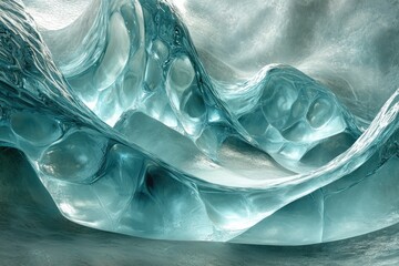 Fototapete - Abstract glacial ice formations, showcasing swirling, translucent teal blue textures and unique patterns.