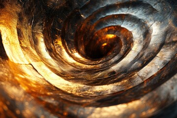 Poster - A mesmerizing spiral vortex of metallic texture, glowing with warm gold and dark bronze hues.