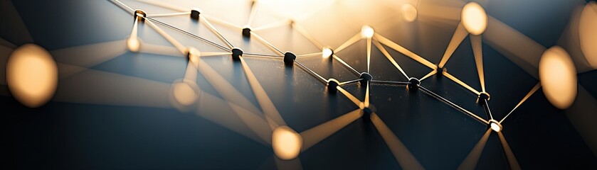 Sticker - nodes network on dark surface connecting in light, for tech background