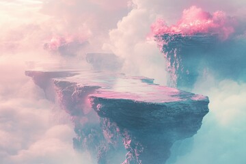 Wall Mural - ethereal floating islands in a pastel sky, a dreamy, surreal landscape.