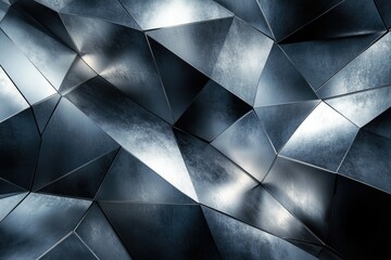 Fototapete - Abstract dark metallic geometric background with a textured, polygonal surface, creating a sense of depth and dimension.