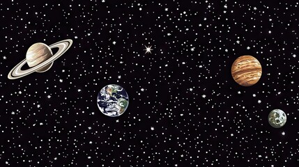 Wall Mural - Planetary array against a backdrop of endless stars in the vastness of space
