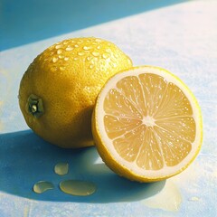 Poster - Freshly Cut Lemon: A Splash of Citrus Delight on a Sunny Afternoon, Highlighting Bright Colors and Natural Refreshment