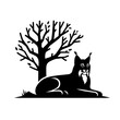 © Alex - Resting lynx under tree silhouette on white background