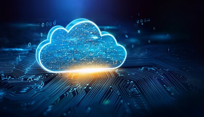 Digital informational technology web futuristic hologram with cloud icon
