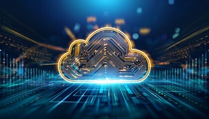 Digital informational technology web futuristic hologram with cloud icon