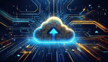 Digital informational technology web futuristic hologram with cloud icon