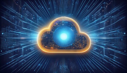 Digital informational technology web futuristic hologram with cloud icon