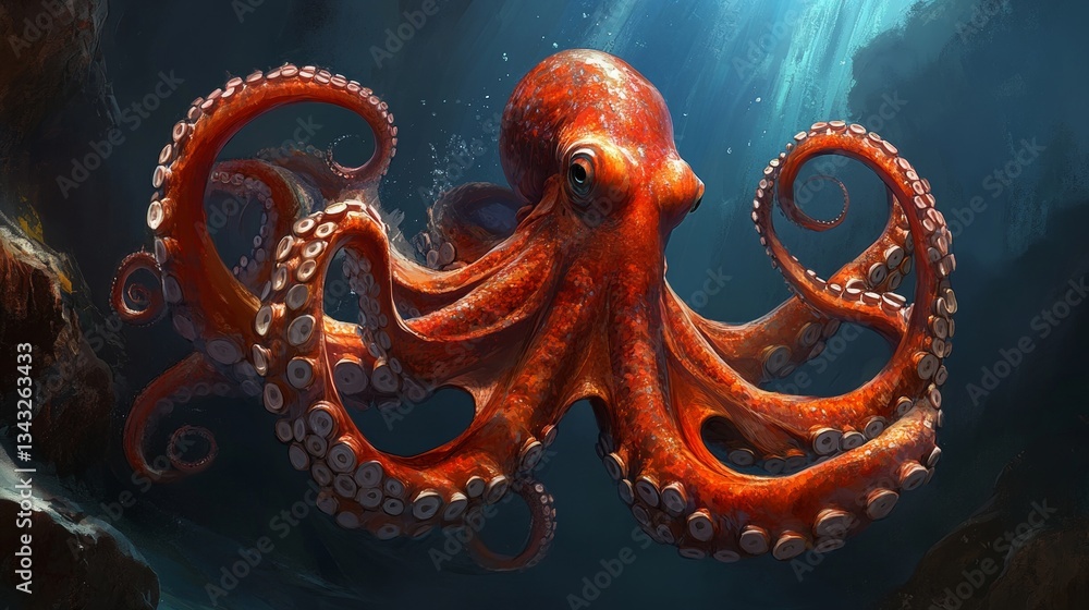 Giant Pacific Octopus Underwater, Marine Wildlife, Cephalopod in Ocean ...
