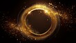 © Joey - gold dust circle frame splattered golden glitter as a ring wreath or crown for award bg glitz starry sand sprayed in round shape with empty space inside illustration with overlay effect