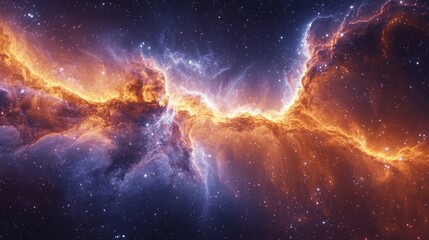 Wall Mural - A beautiful and colorful space scene with a large orange cloud in the middle