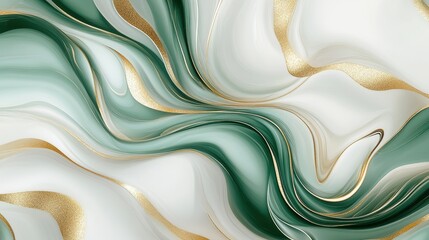 Wall Mural - abstract artistic representation of flowing emerald and gold textures