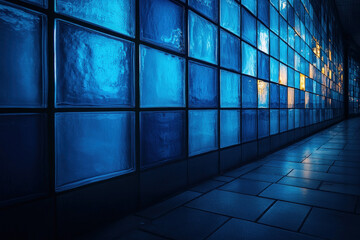 Wall Mural - a striking blue glass background that adds depth and chicness to designs.