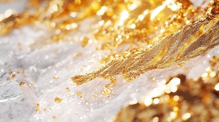 Wall Mural - Abstract view of golden material with white textured background