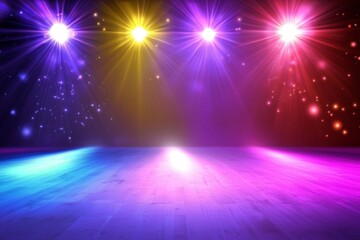 Wall Mural - A vibrant display of colorful blue beams lighting up an empty stage. 