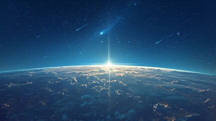 beautiful stunning space view above the sky anime art style