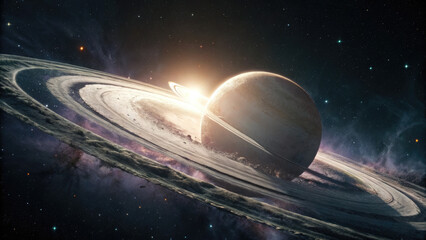 Wall Mural - A glowing planetary disk with swirling auroras, floating in a dark cosmic void, radiating soft ethereal light with a vast celestial backdrop, ideal for design and branding.