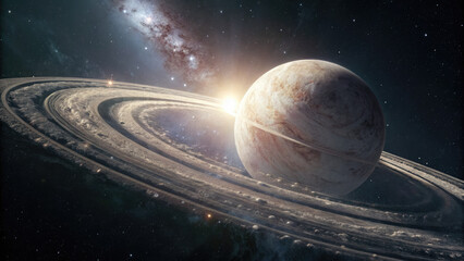 Wall Mural - A glowing planetary disk with swirling auroras, floating in a dark cosmic void, radiating soft ethereal light with a vast celestial backdrop, ideal for design and branding.