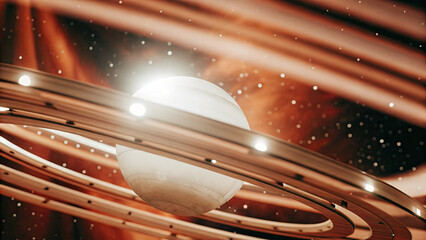 Wall Mural - A glowing planetary disk with swirling auroras, floating in a dark cosmic void, radiating soft ethereal light with a vast celestial backdrop, ideal for design and branding.